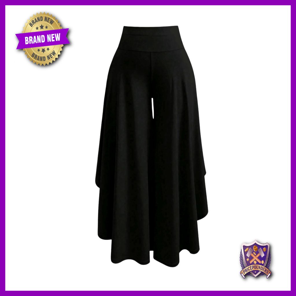 Plus Size High Waisted Wide Leg Palazzo Pants Asymmetrical Ruffle Hem